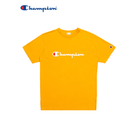 Champion情侣款夏季印花草写LOGO圆领短袖T恤男女 黄色 XL