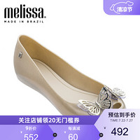 melissa梅丽莎2020春夏新品双蝴蝶结淑女通勤单鞋32773 米色/银色 6/37码