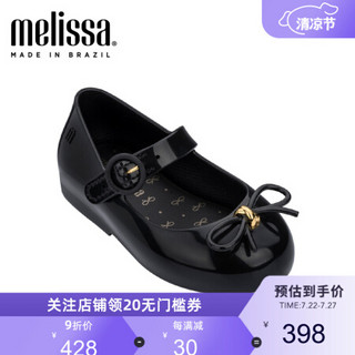 mini melissa梅丽莎2020春夏新品一字带搭扣蝴蝶结小童凉鞋32803 黑色 7