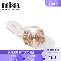 melissa梅丽莎2020春夏新品蝴蝶结夹趾平底女士凉鞋拖鞋 米色/金色 8 内长245mm