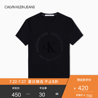 张艺兴同款CK JEANS 2020春夏款男装 时尚环形Logo圆领短袖T恤J314477 BAE-黑色 XL