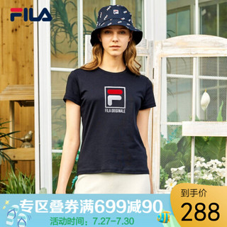 FILA斐乐官方 短袖T恤女2020新品运动休闲字母LOGO显瘦圆领套头上衣女 传奇蓝-NV 175/92A/XL