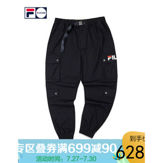 【蔡徐坤力荐】FILA FUSION斐乐官方男子梭织长裤2020夏季新款休闲工装裤运动裤 深黑-BK 170/80A/M