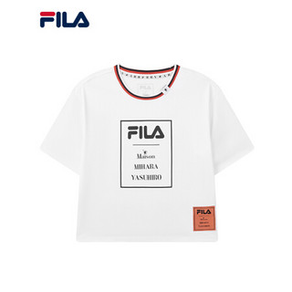 FILA X MIHARA联名 斐乐 女子短袖T恤 2020夏秋新款 丝柔棉针织短袖衫 标准白-WT 160/80A/S