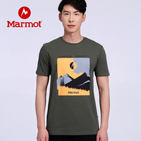 Marmot/土拨鼠20春夏运动圆领时尚弹力棉感短袖T恤男户外 43483 鳄鱼绿4764 L 欧码偏大