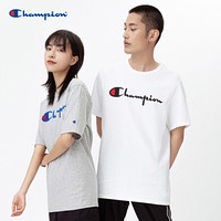 Champion冠军2020新款情侣款撞色刺绣草写大Logo短袖T恤 牛津灰 XXL