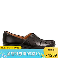 Clarks其乐女鞋坡跟套脚皮鞋雕花单鞋26125339 Black Leather 6M