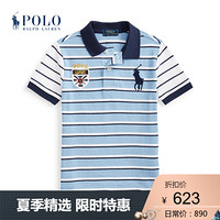 Ralph Lauren/拉夫劳伦男童 2020年春季条纹棉质网布Polo衫32949 400-蓝色 6