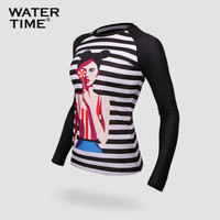 WATERTIME/蛙咚 潜水服女士长袖防晒游泳衣分体韩国水母衣浮潜服分体速干套装 少女印花上衣 M