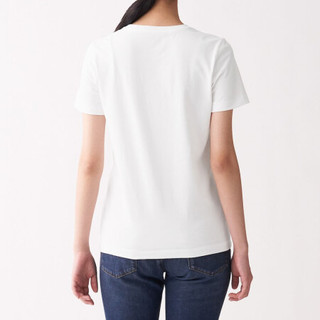 無印良品 MUJI 無印良品  女式 印度棉天竺编织 V领短袖T恤 白色 L