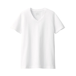 無印良品 MUJI 無印良品  女式 印度棉天竺编织 V领短袖T恤 白色 L