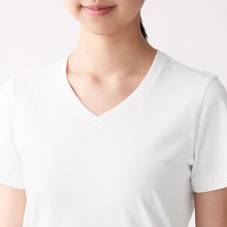 無印良品 MUJI 無印良品  女式 印度棉天竺编织 V领短袖T恤 白色 L