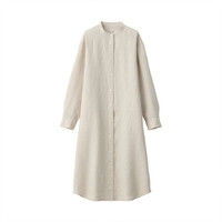 無印良品  無印良品 MUJI 女士纯色亚麻立领单排扣宽松长袖连衣裙BCL05C0S 原色 S