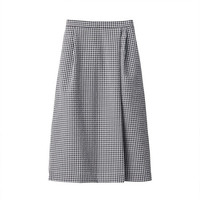 無印良品 MUJI 無印良品  女式 弹力泡泡纱 宽版裤 黑色X格子 XL