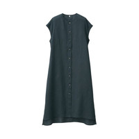 無印良品 MUJI 無印良品  女式 麻 连衣裙 黑色 XS-S