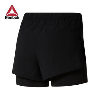 Reebok锐步女子运动裤2-IN-1SHORT健身训练防走光夏季短裤CY4680 CY4680-黑色 A/S