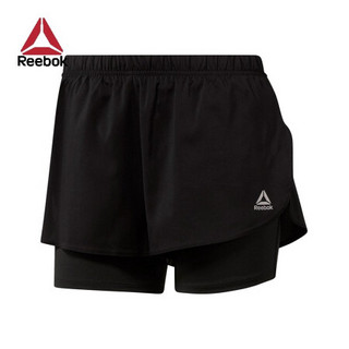 Reebok锐步女子运动裤2-IN-1SHORT健身训练防走光夏季短裤CY4680 CY4680-黑色 A/S