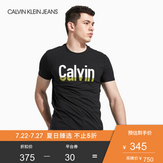 CK JEANS 2020春夏款男装 三维撞色LOGO短袖圆领T恤J314493 BAE-黑色 XXL