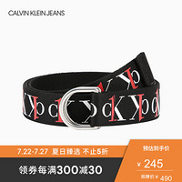 【CK ONE】CK JEANS 2020春夏新款女士时尚编织皮带K606750 BDS-黑色Logo 80cm