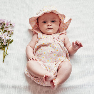 戴维贝拉 DBH10800 童装新生儿衣服婴儿连体衣夏季宝宝服装初生儿满月服davebella百天女宝周岁服 小菊花印花 73cm(18M(建议身高66-73cm))