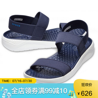 CROCS卡骆驰女鞋凉鞋松紧带平底套脚205106 Navy / White 4