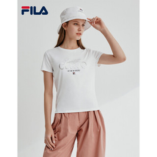 FILA 斐乐官方 女子短袖T恤 2020夏季新款运动休闲百搭丝柔棉服 标准白-WT 160/80A/S