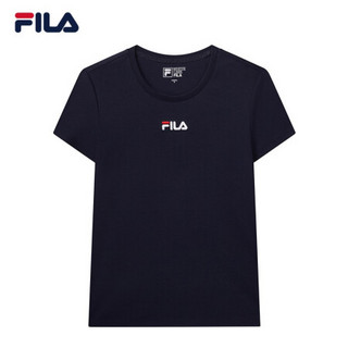 FILA 斐乐官方 女子短袖T恤 2020春季新款简约休闲运动打底衫女 蔡徐坤力荐 群青蓝-NV 175/92A/XL