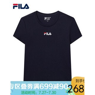 FILA 斐乐官方 女子短袖T恤 2020春季新款简约休闲运动打底衫女 蔡徐坤力荐 群青蓝-NV 175/92A/XL