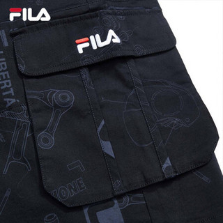 FILA（斐乐）官方男子梭织五分裤2020秋季新款满印工装裤休闲运动短裤 传奇蓝-NV 185/92A/XXL