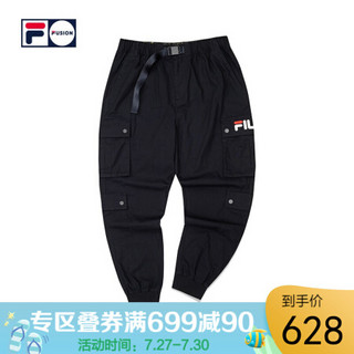 【蔡徐坤力荐】FILA FUSION斐乐官方男子梭织长裤2020夏季新款休闲工装裤运动裤 深黑-BK 180/88A/XL