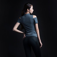 MSGD 短袖T恤 女子修身款运动健身露肩速干衣 Lotus Grey 浅莲灰 M(现货开售)