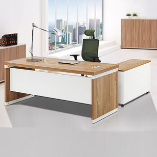 兰冉 老板桌大班台经理总裁办公桌主管桌电脑桌椅组合LR-BT1220 暖白 2.0米+【含侧柜+椅】