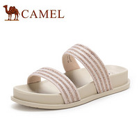 骆驼（CAMEL） 女鞋 时尚舒适复古条纹水钻装饰平跟拖鞋 A022266237 香槟色 36