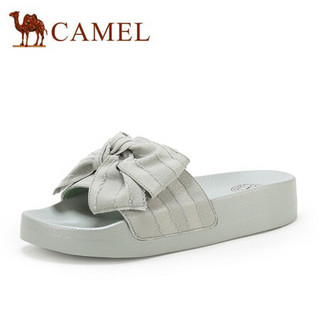 骆驼（CAMEL） 女鞋 活泼小清新布面蝴蝶结一字拖鞋 A022266226 绿色 38