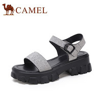 骆驼（CAMEL） 女鞋 时装闪闪舒适厚底扣带凉鞋 A021536176 枪色 39