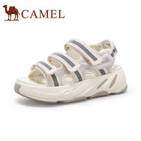 骆驼（CAMEL） 女鞋 时髦ins潮夜光松紧魔术贴厚底运动凉鞋 A025256120 米色 35