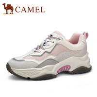 骆驼（CAMEL） 女士 街头百搭荧光线条圆头厚底老爹鞋 A015256108 米/粉/灰 35