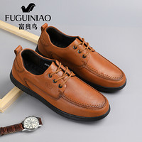 富贵鸟男鞋夏季商务休闲皮鞋男士透气软皮面鞋子FG01020215棕色40