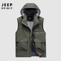 吉普JEEP 马甲男2020春秋多口袋背心外套马夹户外男装上衣 LST9337 军绿色 M