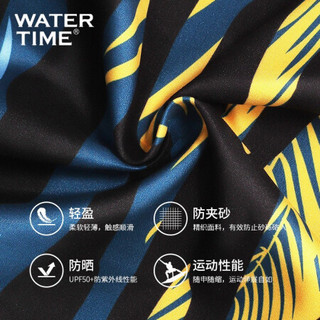 WATERTIME/蛙咚 沙滩裤男花裤衩可下水速干五分宽松沙滩海边度假冲浪游泳短裤 斑纹叶子/黑色 L