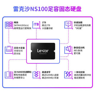 雷克沙（Lexar）NS100 SATA3 SSD固态硬盘 笔记本台式机硬盘SSD 2.5英寸 1TB+笔记本光驱托架12.7MM