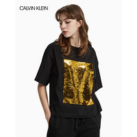 CALVIN KLEIN/CK 2020春夏款女装 彩色双面珠片短袖T恤W76145006C 010-黑色 M