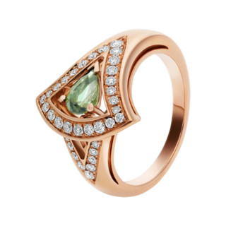 BVLGARI宝格丽女士饰品戒指18K玫瑰金镶钻镶绿碧镂空扇形指环时尚高贵优雅 54