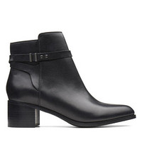 Clarks其乐女鞋尖头粗跟侧拉链短靴踝靴26136006 Black Leather 6M