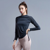 MSGD瑜伽长袖上衣女子春夏运动健身显瘦紧身衣 网纱拼接透气高弹及训练紧身衣 黯墨灰 S