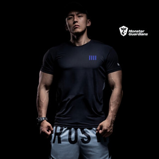 MSGD 健身速干T恤 男子运动跑步修身拼色短袖 Night Black 夜空黑 XL(现货开售)