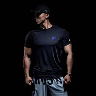 MSGD 健身速干T恤 男子运动跑步修身拼色短袖 Night Black 夜空黑 XL(现货开售)