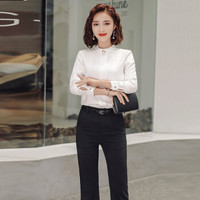 米兰茵（MILANYIN）女装 2019年新款秋女工作服正装职业修身百搭甜美衬衫 NYml147 白色衬衣 M