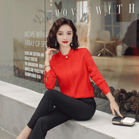 米兰茵（MILANYIN）女装 2019年新款秋女工作服正装职业修身百搭甜美衬衫 NYml147 红色衬衣 M