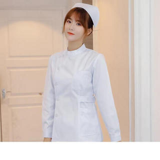 维迩旎 2019秋季新款女装护士服长袖短袖两件套圆领修身分体套装工作服 GZHNZK08 娃娃领白色长袖 XL